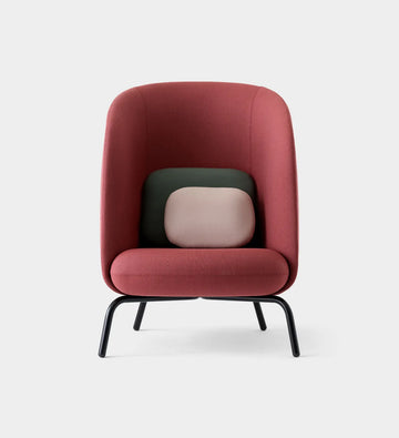 High-Back Red Lounge Chair with Accent Cushions