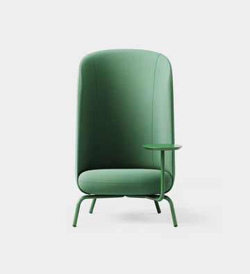 Green High-Back Lounge Chair with Side Table Arm